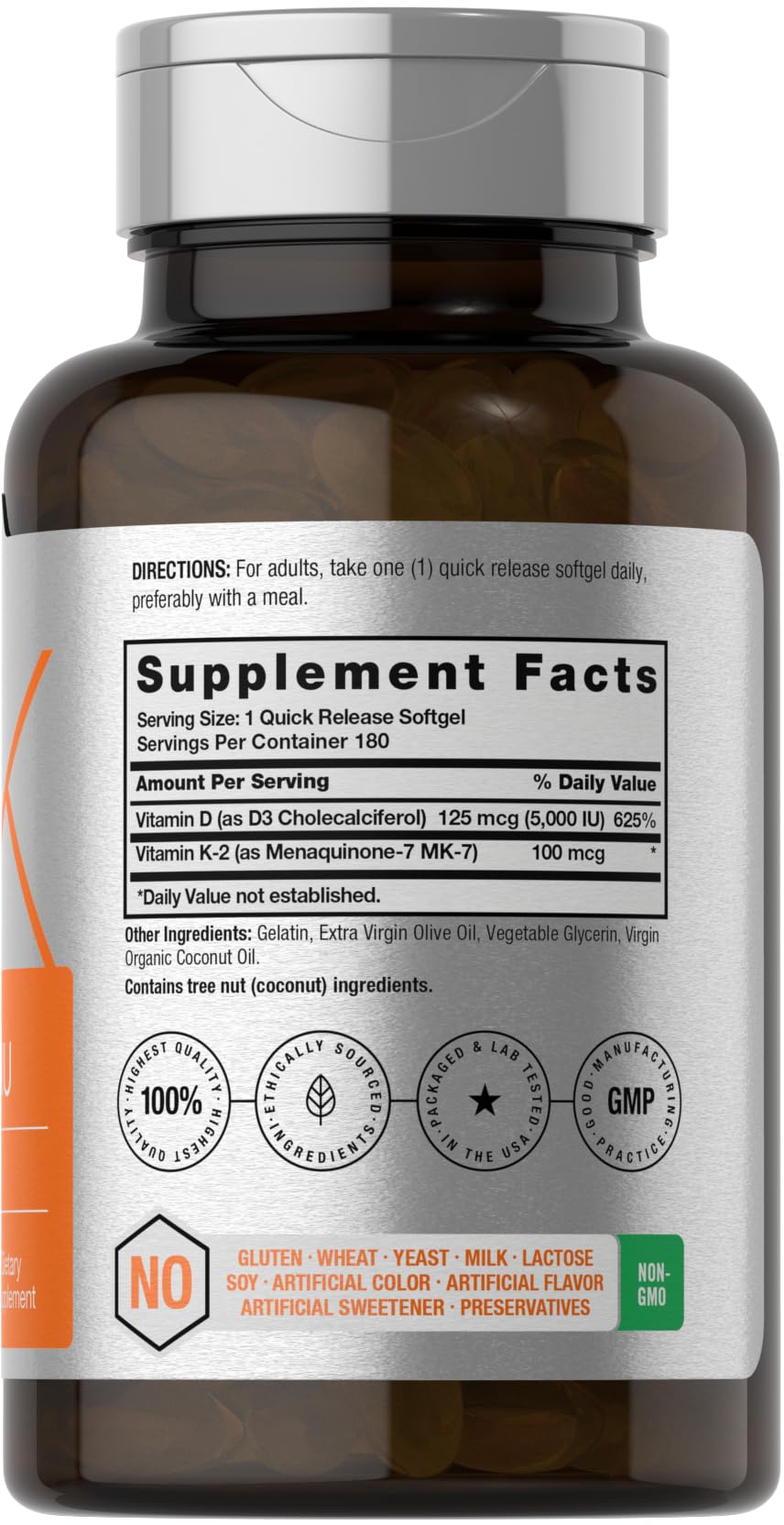 Horbäach Vitamin D3 K2 | 5000iu of Vitamin D & 100mcg MK-7 Complex | 180 Softgel Cap - Maple Wellness Supplements