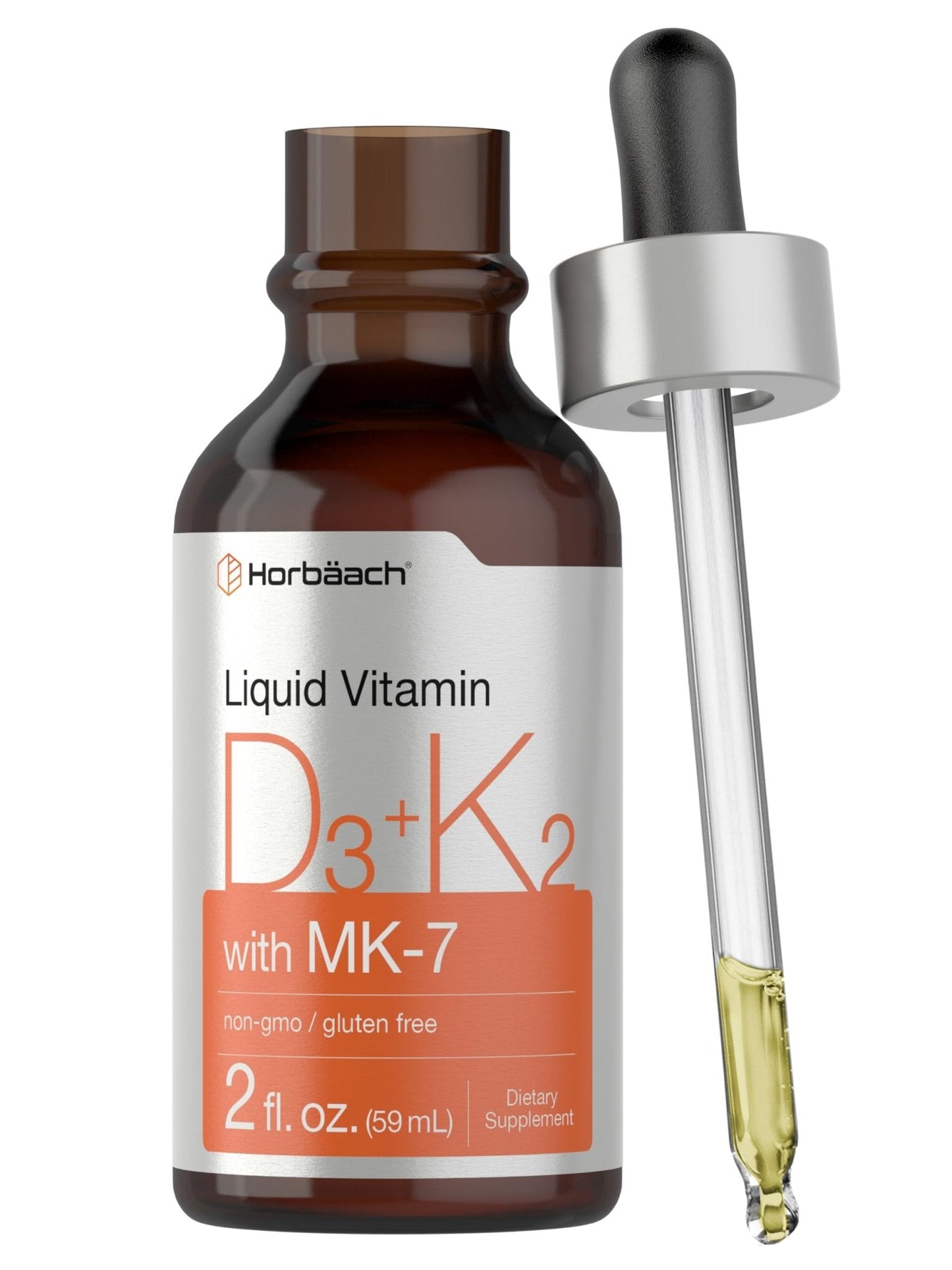 Horbäach Vitamin D3 + K2 Liquid Drops | with MK7 | 2 Fl Oz | Vegetarian | Non-GMO - Maple Wellness Supplements