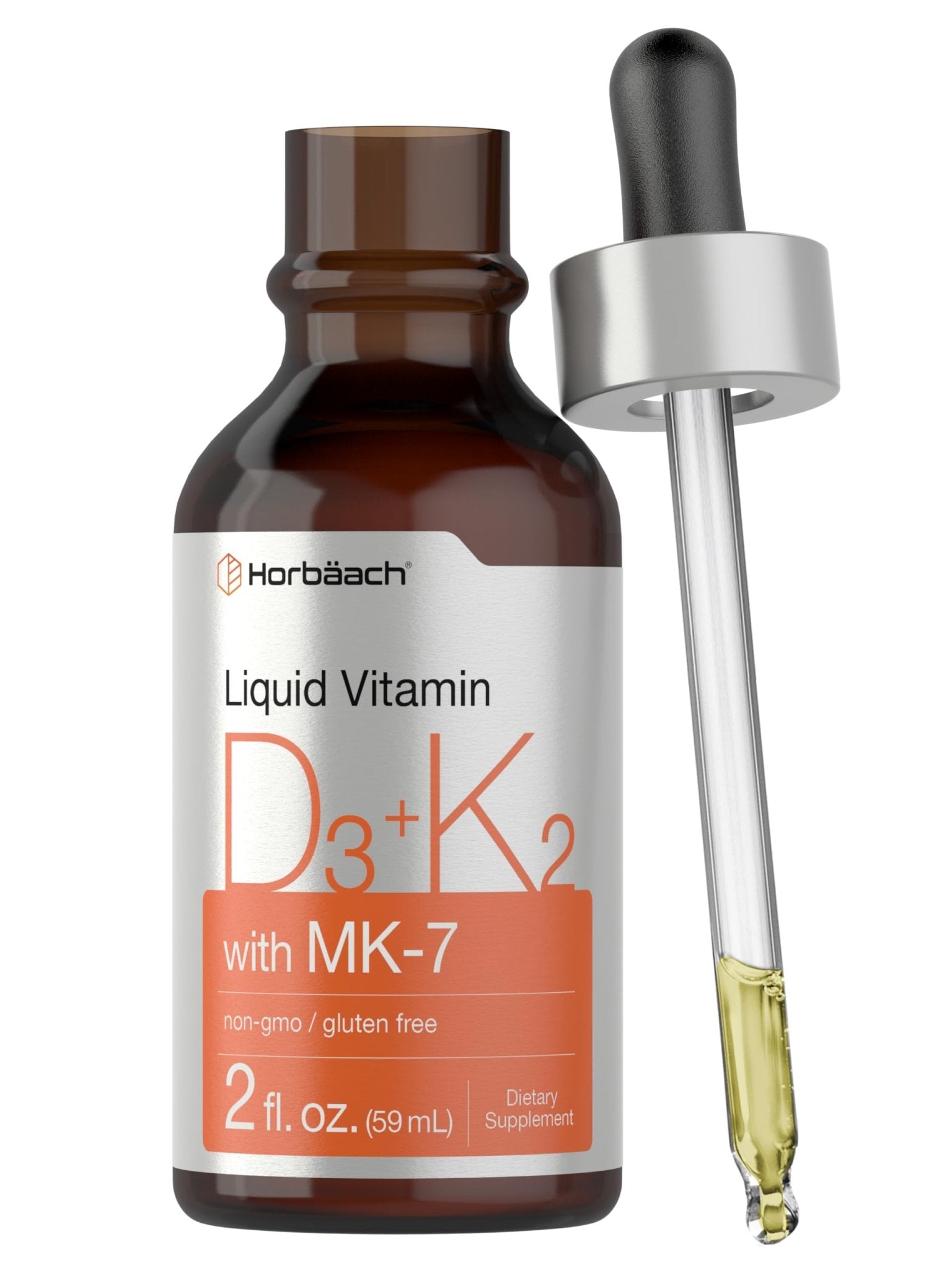 Horbäach Vitamin D3 + K2 Liquid Drops | with MK7 | 2 Fl Oz | Vegetarian | Non-GMO - Maple Wellness Supplements