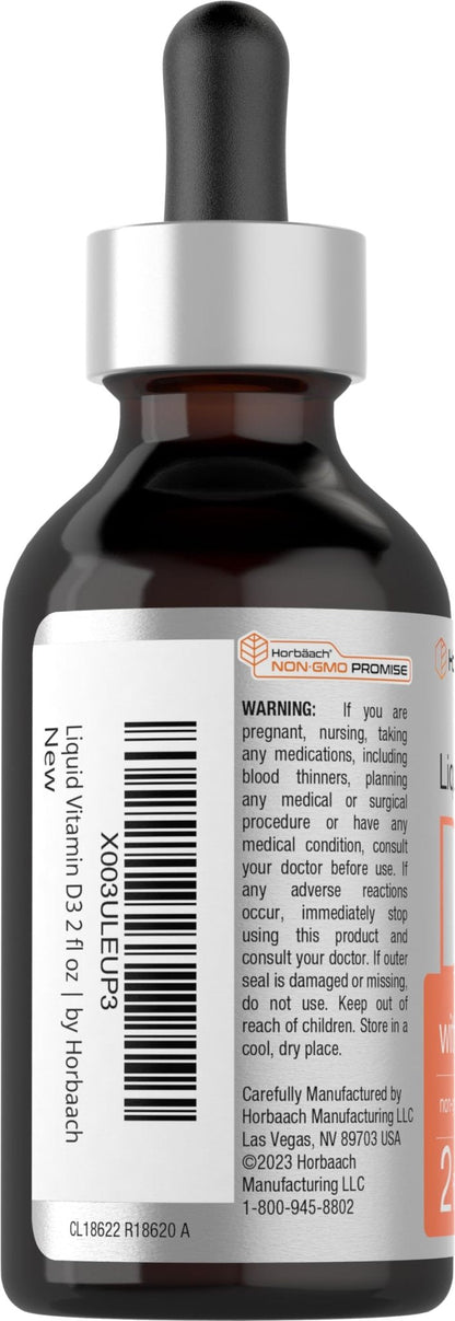 Horbäach Vitamin D3 + K2 Liquid Drops | with MK7 | 2 Fl Oz | Vegetarian | Non-GMO - Maple Wellness Supplements