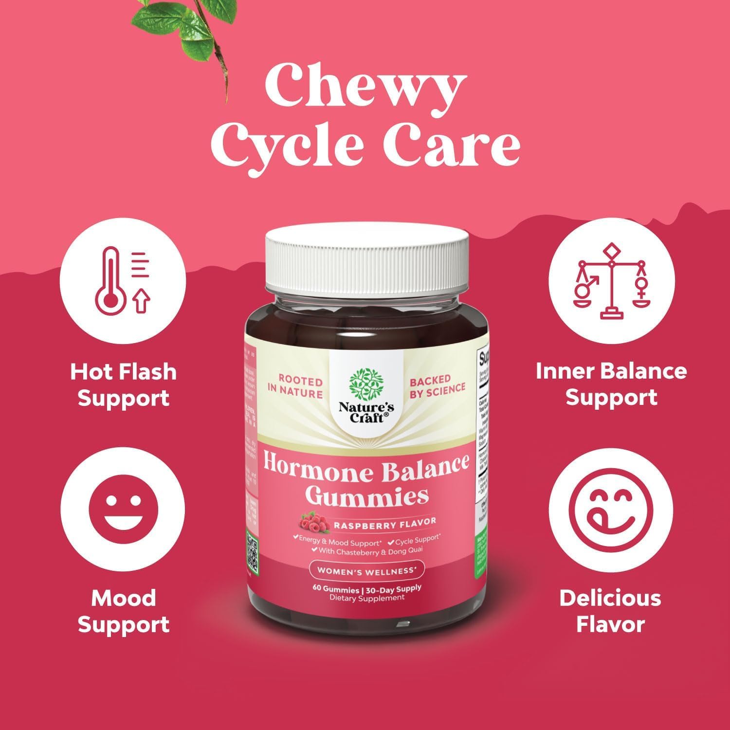 Hormone Balance for Women Gummies of All Ages - PMS Support Supplement for Women to Regulate Menstrual Cycle & Hormonal Balance Menopause & Mood Swings with Vitamin B6 & Dong Quai - 60 Chews - 3 pack - Maple Wellness Supplements