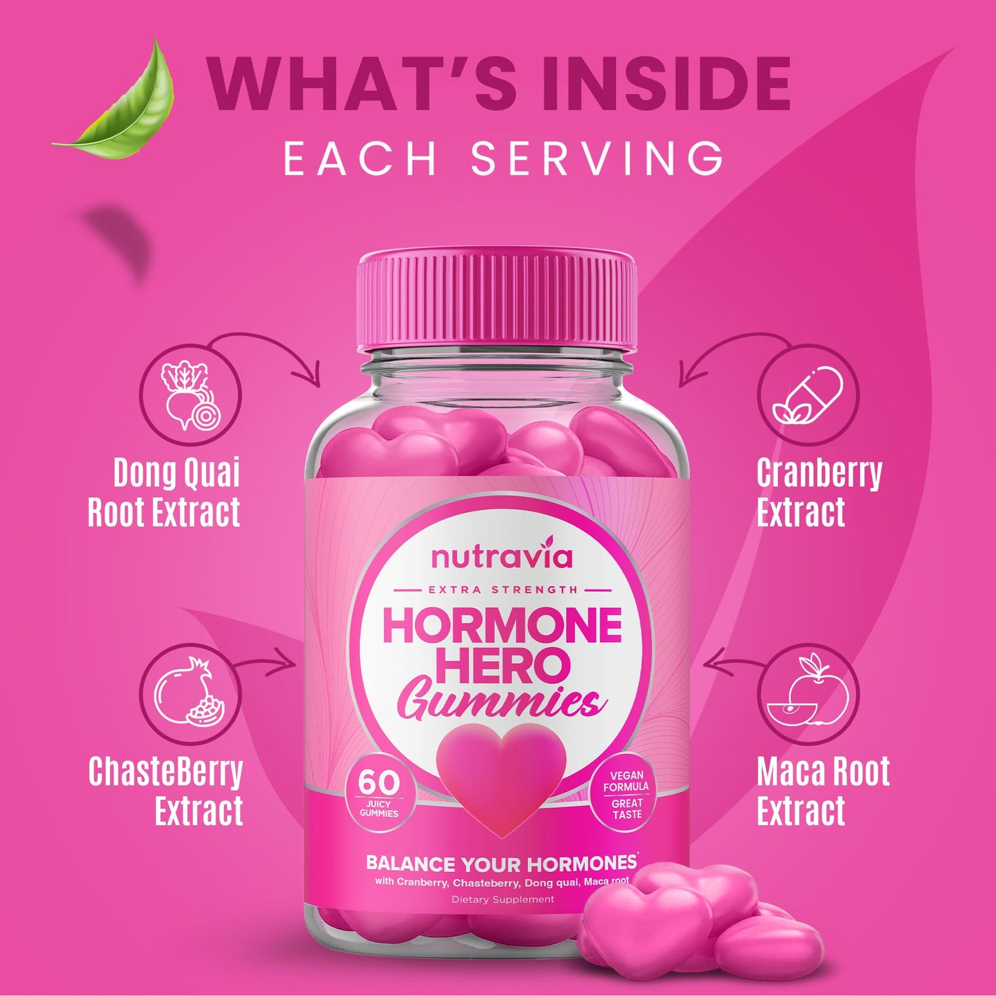 Hormone Balance For Women Gummies + PMS Relief Supplement - Supports Mood Swings, Clear Skin, Reduced Cramps and Bloating - Hormonal PMS Gummies PCOS Vitamin with Cranberry, Dong Quai (60 Gummies) - Maple Wellness Supplements