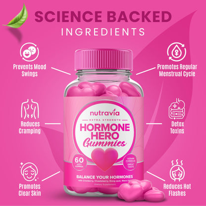 Hormone Balance For Women Gummies + PMS Relief Supplement - Supports Mood Swings, Clear Skin, Reduced Cramps and Bloating - Hormonal PMS Gummies PCOS Vitamin with Cranberry, Dong Quai (60 Gummies) - Maple Wellness Supplements