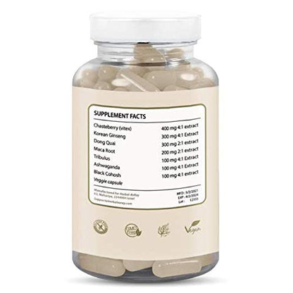 Hormone Balance for Women – Natural Female Energy & Mood Pills – Hot Flashes Menopause Relief Supplement with Vitex Chasteberry, Dong Quai, Maca Root Powder, Ginseng – 90 Veggie Capsules - Maple Wellness Supplements