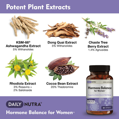 Hormone Balance for Women - Natural Mood Supplement - PMS Relief and Menopause Support | Featuring Clinically Studied KSM-66 Ashwagandha (90 Capsules) - Maple Wellness Supplements