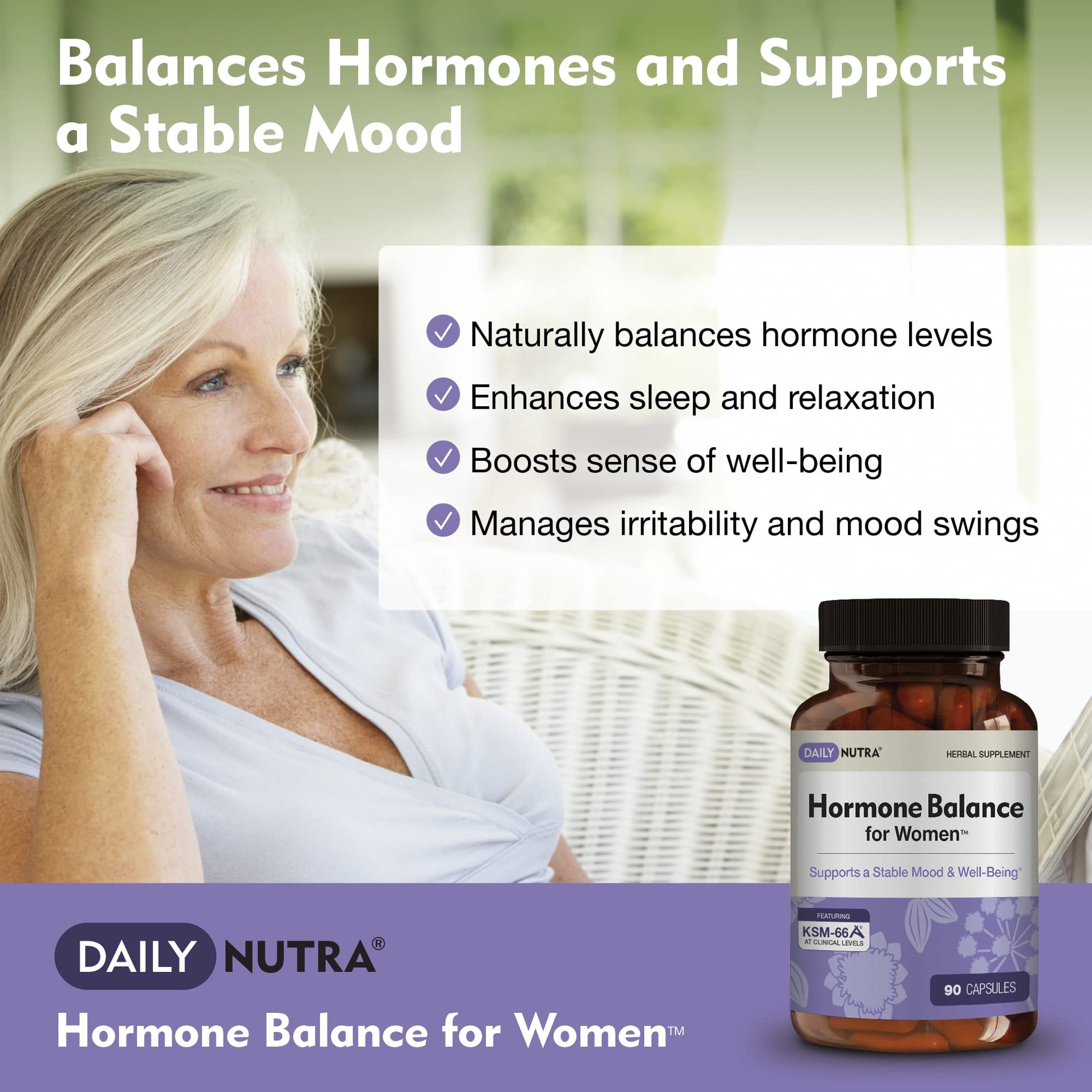 Hormone Balance for Women - Natural Mood Supplement - PMS Relief and Menopause Support | Featuring Clinically Studied KSM-66 Ashwagandha (90 Capsules) - Maple Wellness Supplements