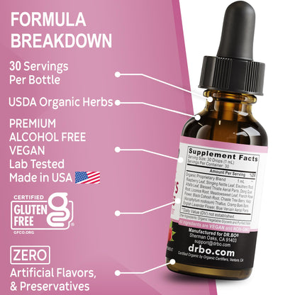 Hormone Balance for Women & PMS Relief - Women's Wellness Organic Hormonal Balance Supplements Liquid Drops & Menstrual Cramp Period Support - Raspberry Leaf, Chasteberry, Black Cohosh Supplement 1 Oz - Maple Wellness Supplements