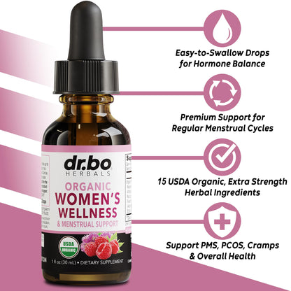 Hormone Balance for Women & PMS Relief - Women's Wellness Organic Hormonal Balance Supplements Liquid Drops & Menstrual Cramp Period Support - Raspberry Leaf, Chasteberry, Black Cohosh Supplement 1 Oz - Maple Wellness Supplements