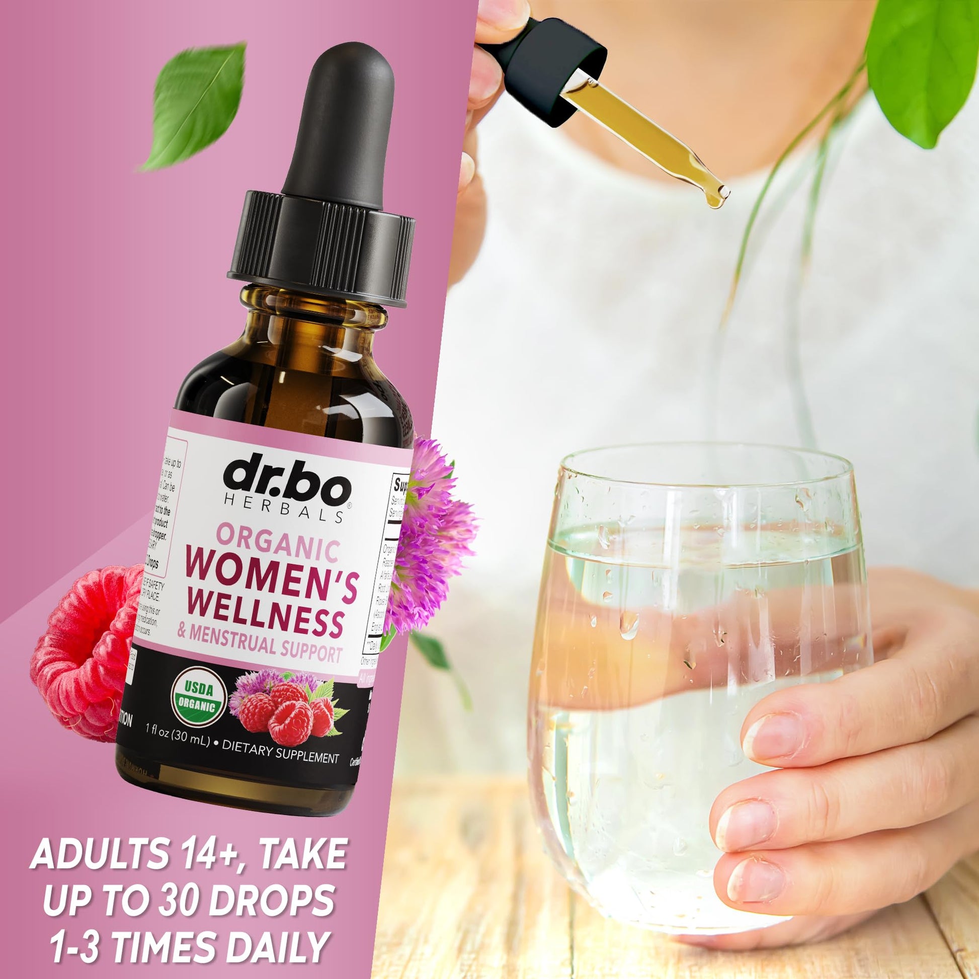 Hormone Balance for Women & PMS Relief - Women's Wellness Organic Hormonal Balance Supplements Liquid Drops & Menstrual Cramp Period Support - Raspberry Leaf, Chasteberry, Black Cohosh Supplement 1 Oz - Maple Wellness Supplements