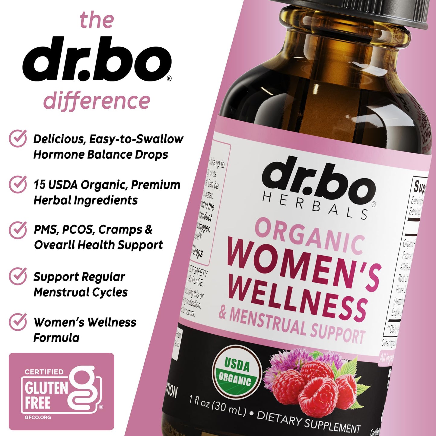 Hormone Balance for Women & PMS Relief - Women's Wellness Organic Hormonal Balance Supplements Liquid Drops & Menstrual Cramp Period Support - Raspberry Leaf, Chasteberry, Black Cohosh Supplement 1 Oz - Maple Wellness Supplements