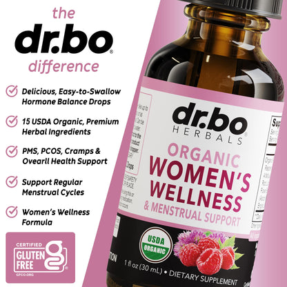 Hormone Balance for Women & PMS Relief - Women's Wellness Organic Hormonal Balance Supplements Liquid Drops & Menstrual Cramp Period Support - Raspberry Leaf, Chasteberry, Black Cohosh Supplement 1 Oz - Maple Wellness Supplements