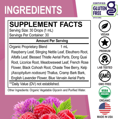 Hormone Balance for Women & PMS Relief - Women's Wellness Organic Hormonal Balance Supplements Liquid Drops & Menstrual Cramp Period Support - Raspberry Leaf, Chasteberry, Black Cohosh Supplement 1 Oz - Maple Wellness Supplements