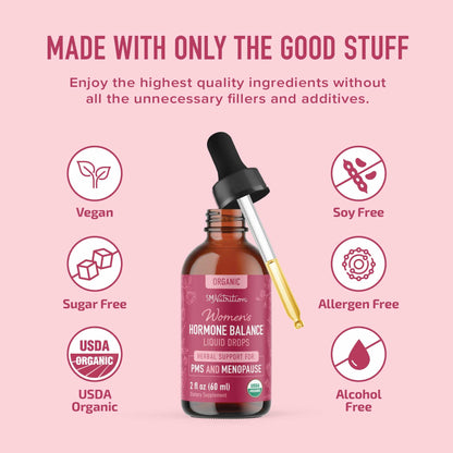 Hormone Balance Liquid Drops | with Black Cohosh, Stinging Nettle, Red Raspberry Leaf, Chasteberry & More | Menopause, Hot Flash, & PMS Relief Menstrual Herbal Support Tincture | Vegan Formula | 2oz - Maple Wellness Supplements
