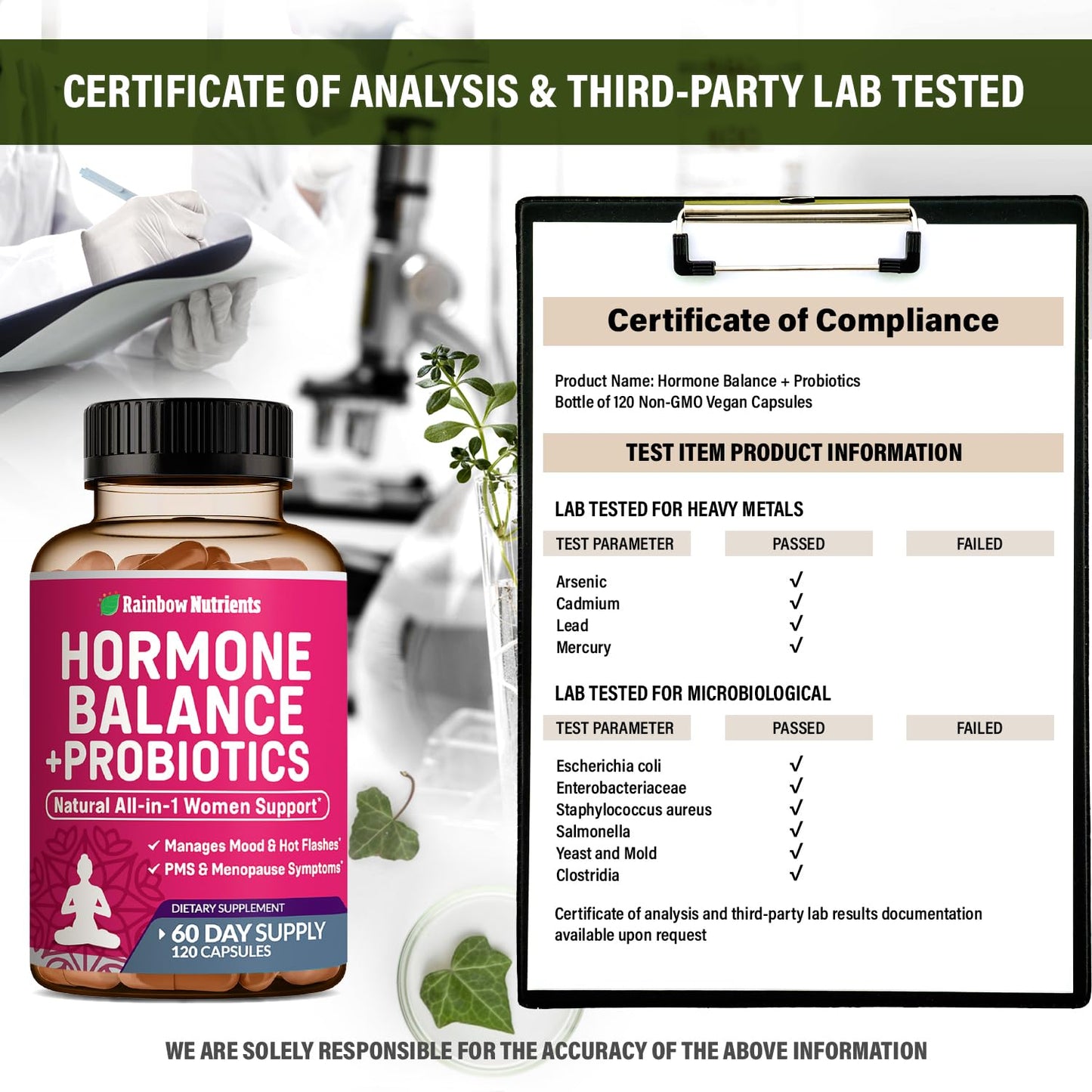 Hormone Balance + Probiotics for Women- Natural Menopause Relief, Weight Management, Bloating, Hot Flashes, PMS | Organic Maca, Chasteberry, Dong Quai & Black Cohosh | Non GMO |120 V Capsules - Maple Wellness Supplements