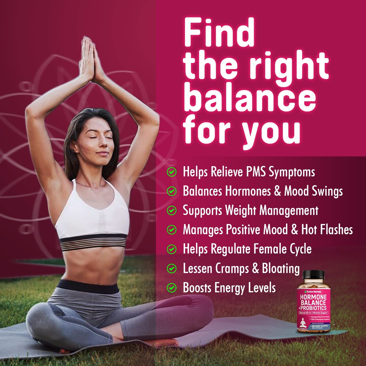 Hormone Balance + Probiotics for Women- Natural Menopause Relief, Weight Management, Bloating, Hot Flashes, PMS | Organic Maca, Chasteberry, Dong Quai & Black Cohosh | Non GMO |120 V Capsules - Maple Wellness Supplements