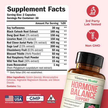 Hormone Harmony for Women with Black Cohosh, Dong Quai & Red Clover – Natural Hormone Balance for Women of All Ages – Supports PMS, Menopause & Mood – Women’s Hormone Balance Supplement – 60 Capsules - Maple Wellness Supplements
