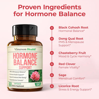 Hormone Harmony for Women with Black Cohosh, Dong Quai & Red Clover – Natural Hormone Balance for Women of All Ages – Supports PMS, Menopause & Mood – Women’s Hormone Balance Supplement – 60 Capsules - Maple Wellness Supplements
