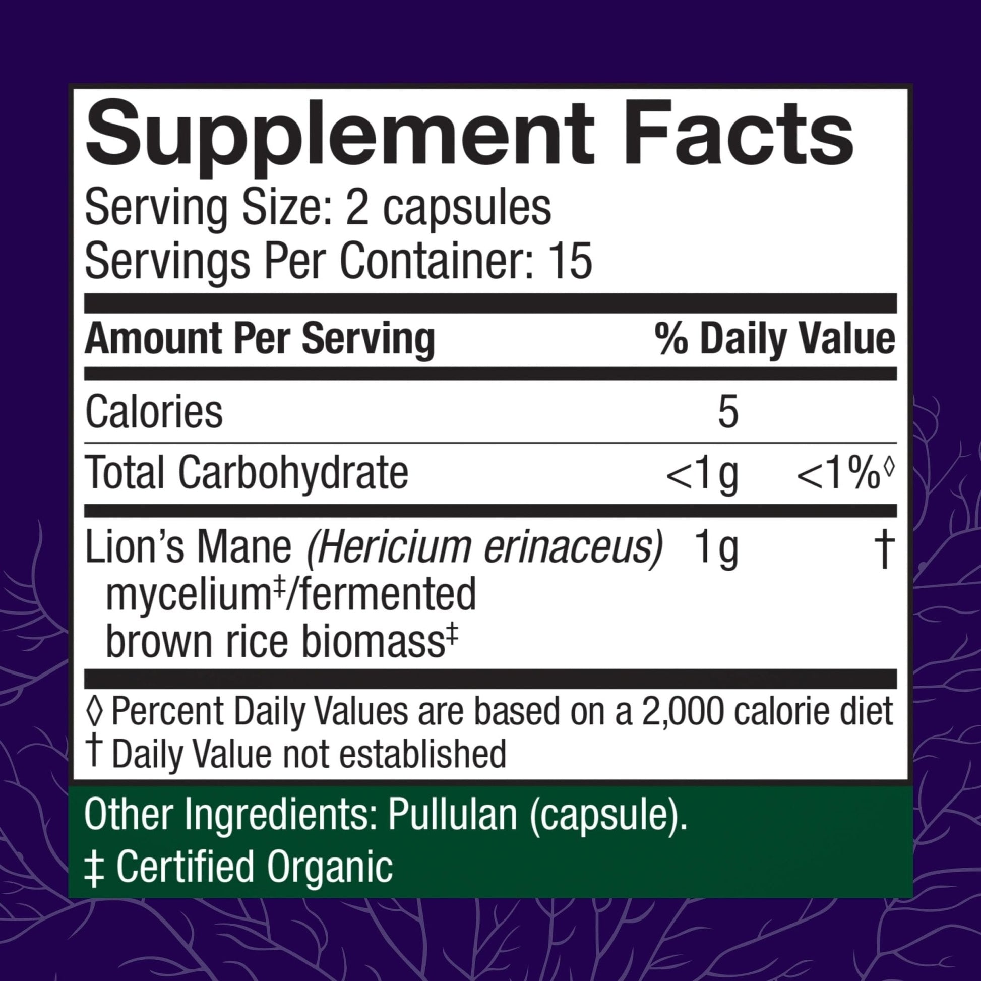 Host Defense Mushrooms Lion's Mane - Brain Health Support Supplement for Focus & Memory Function - Immune & Nervous System Support Supplement- 30 Capsules - Maple Wellness Supplements