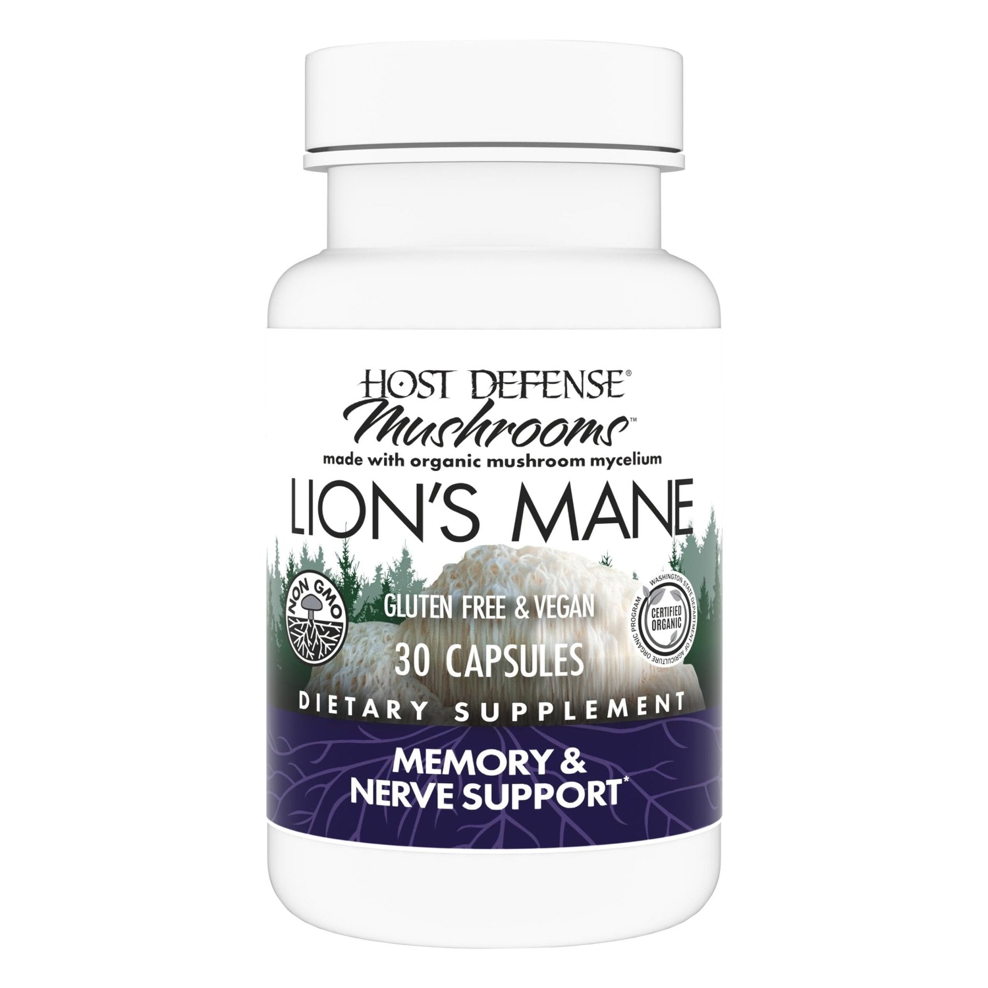 Host Defense Mushrooms Lion's Mane - Brain Health Support Supplement for Focus & Memory Function - Immune & Nervous System Support Supplement- 30 Capsules - Maple Wellness Supplements
