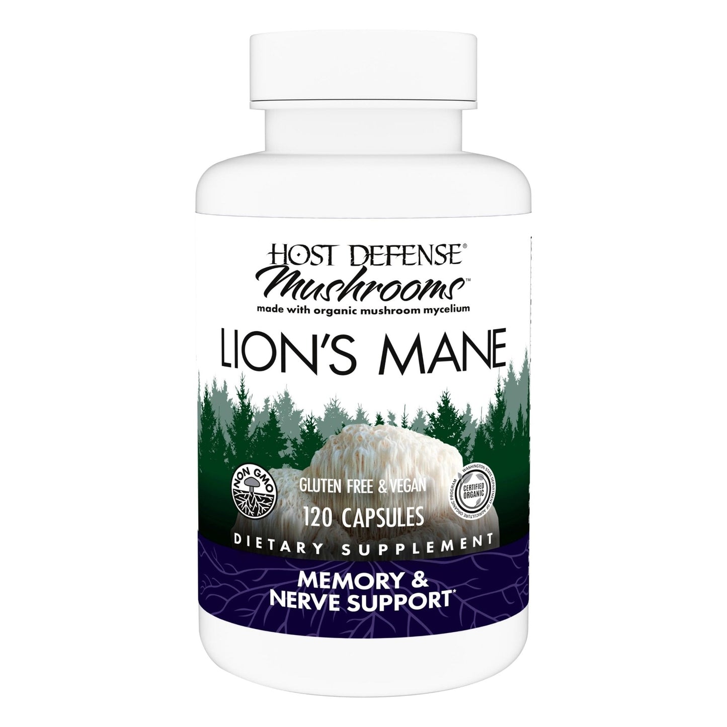 Host Defense Mushrooms Lion's Mane - Supplement Capsules for Brain Health Support - Mushroom Support for Focus & Memory Function - Maple Wellness Supplements