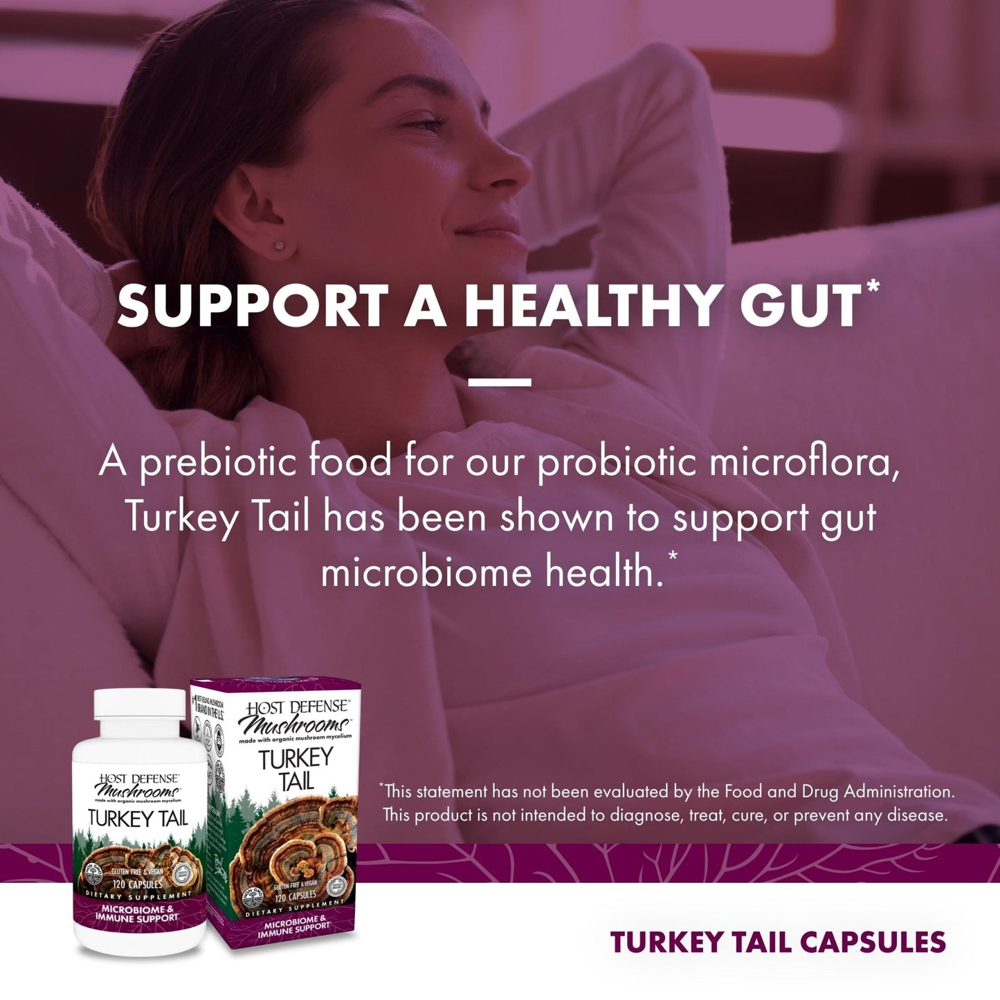 Host Defense Turkey Tail Capsules - Digestive Health & Immune Response Support Supplement - Mushroom Supplement for Gastrointestinal - Maple Wellness Supplements