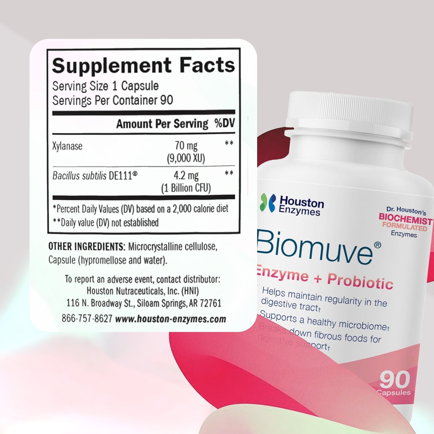 Houston Enzymes Biomuve – 120 Capsules | Professionally Formulated to Maintain Regularity & Healthy Bowel Movements | Unique Combination of Enzymes - Maple Wellness Supplements