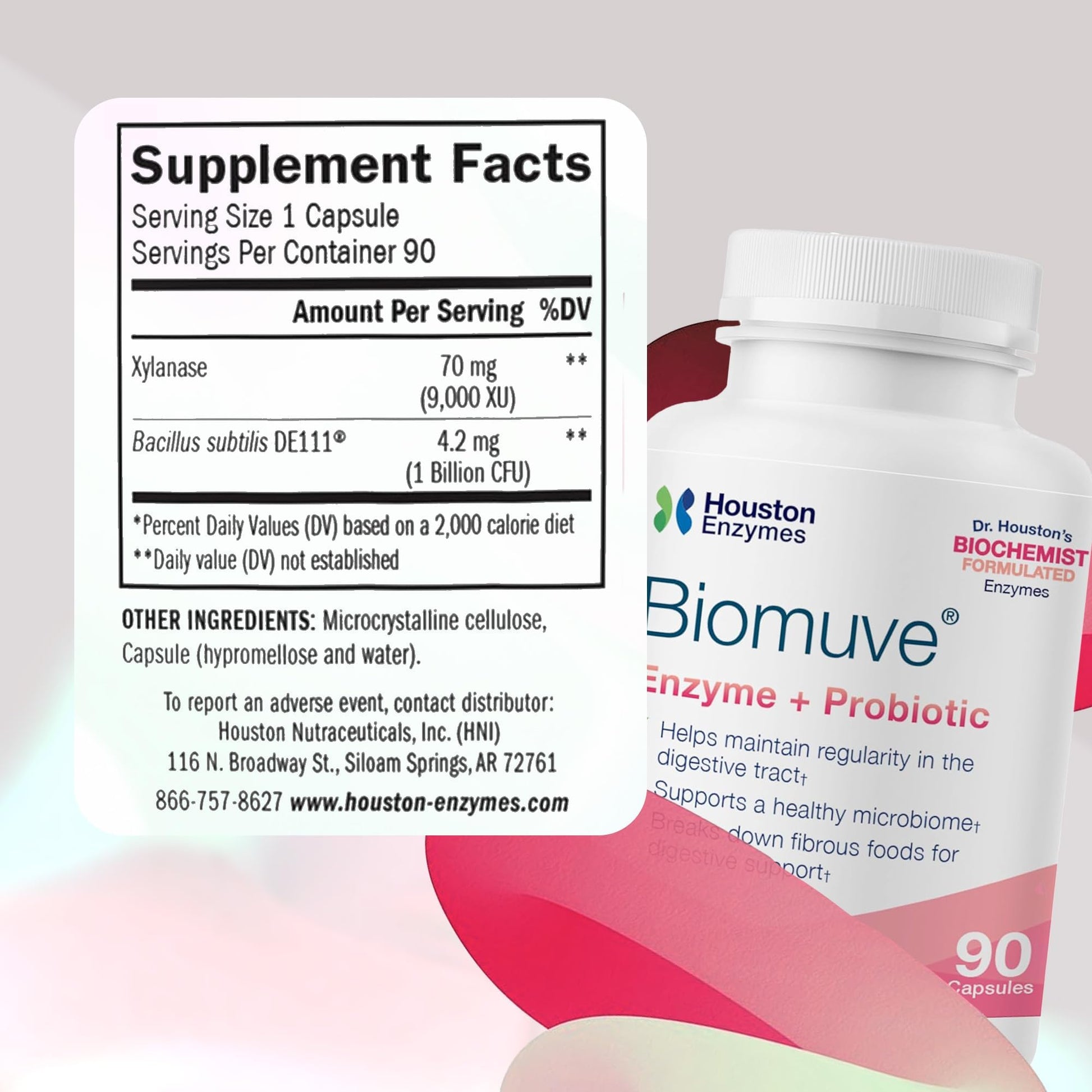 Houston Enzymes Biomuve – 120 Capsules | Professionally Formulated to Maintain Regularity & Healthy Bowel Movements | Unique Combination of Enzymes - Maple Wellness Supplements
