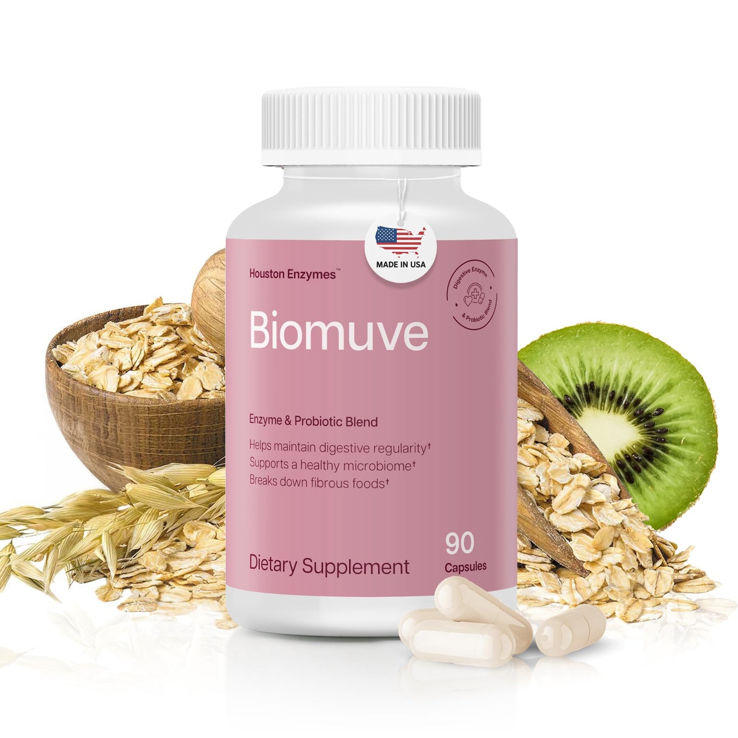 Houston Enzymes Biomuve – 120 Capsules | Professionally Formulated to Maintain Regularity & Healthy Bowel Movements | Unique Combination of Enzymes - Maple Wellness Supplements