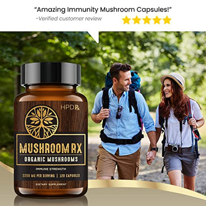 HPD Rx Mushroom Rx Organic Mushroom Extract Blend Max Immunity Dose, Lion’s Mane - Maple Wellness Supplements