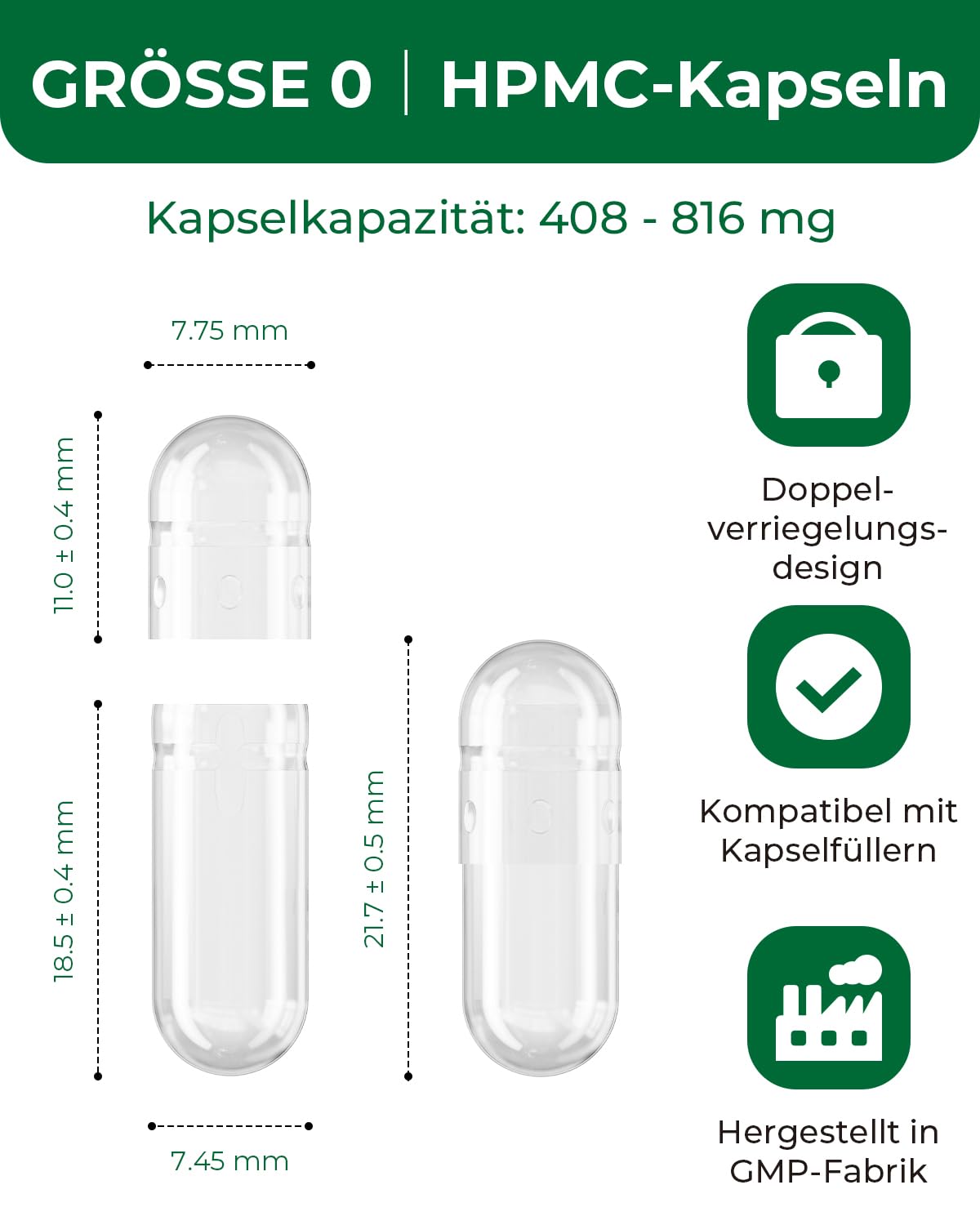 HPMC Empty Capsules Size 0-200 Clear Count Pill Capsules Empty - Plant-Based Cellulose | Vegetarian, Halal, Non-GMO | for DIY Supplement & Herbal Filling - Maple Wellness Supplements