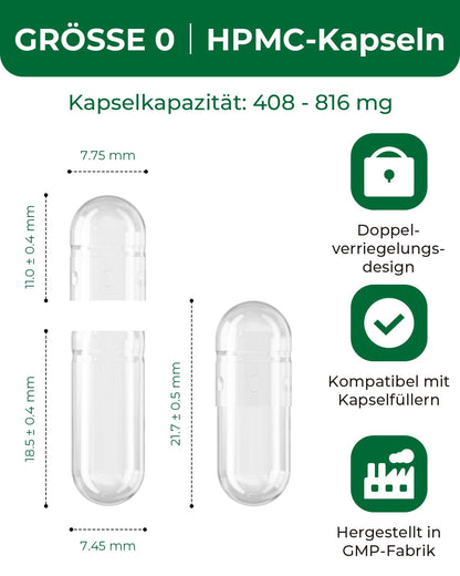 HPMC Empty Capsules Size 0-200 Clear Count Pill Capsules Empty - Plant-Based Cellulose | Vegetarian, Halal, Non-GMO | for DIY Supplement & Herbal Filling - Maple Wellness Supplements