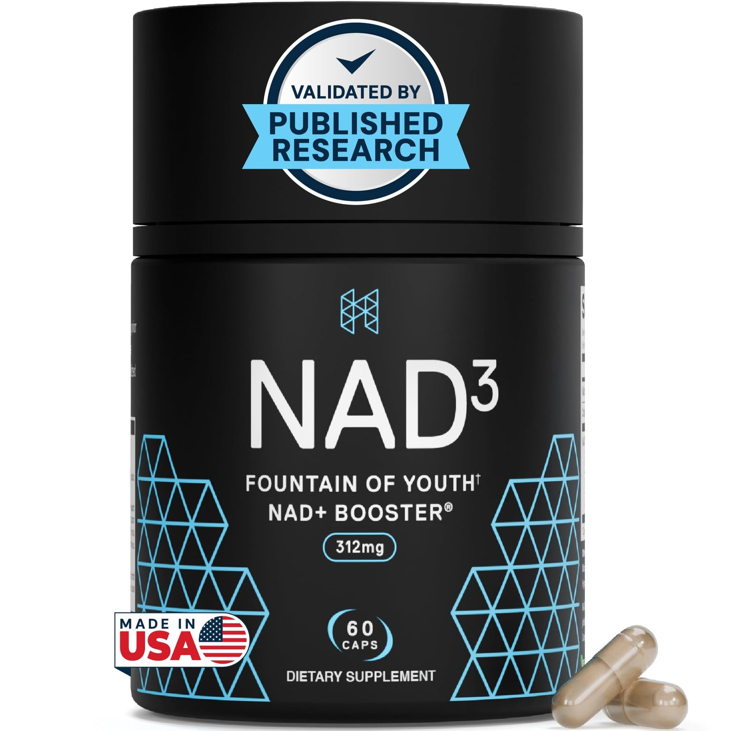 HPN NAD3 Clinical NAD+ Booster, Cellular Health & Natural Energy - NAD Supplement for Healthy Aging, Metabolic Support, NRF2 & Longevity, Nicotinamide Riboside & NMN Alternative, 60ct, 30-Day Supply - Maple Wellness Supplements