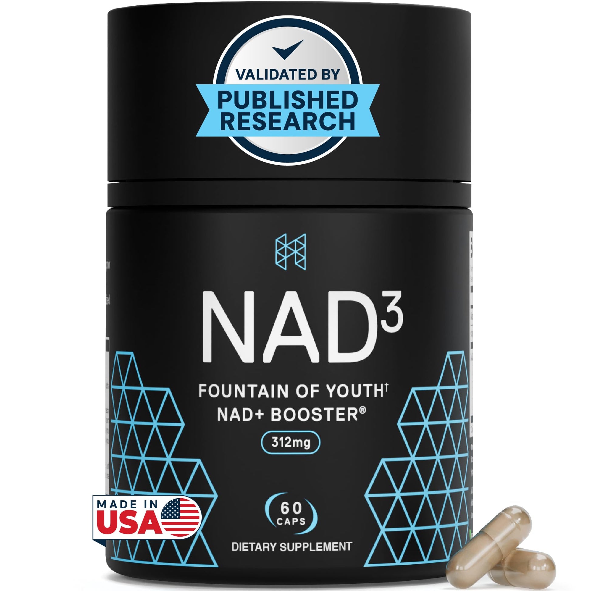 HPN NAD3 Clinical NAD+ Booster, Cellular Health & Natural Energy - NAD Supplement for Healthy Aging, Metabolic Support, NRF2 & Longevity, Nicotinamide Riboside & NMN Alternative, 60ct, 30-Day Supply - Maple Wellness Supplements