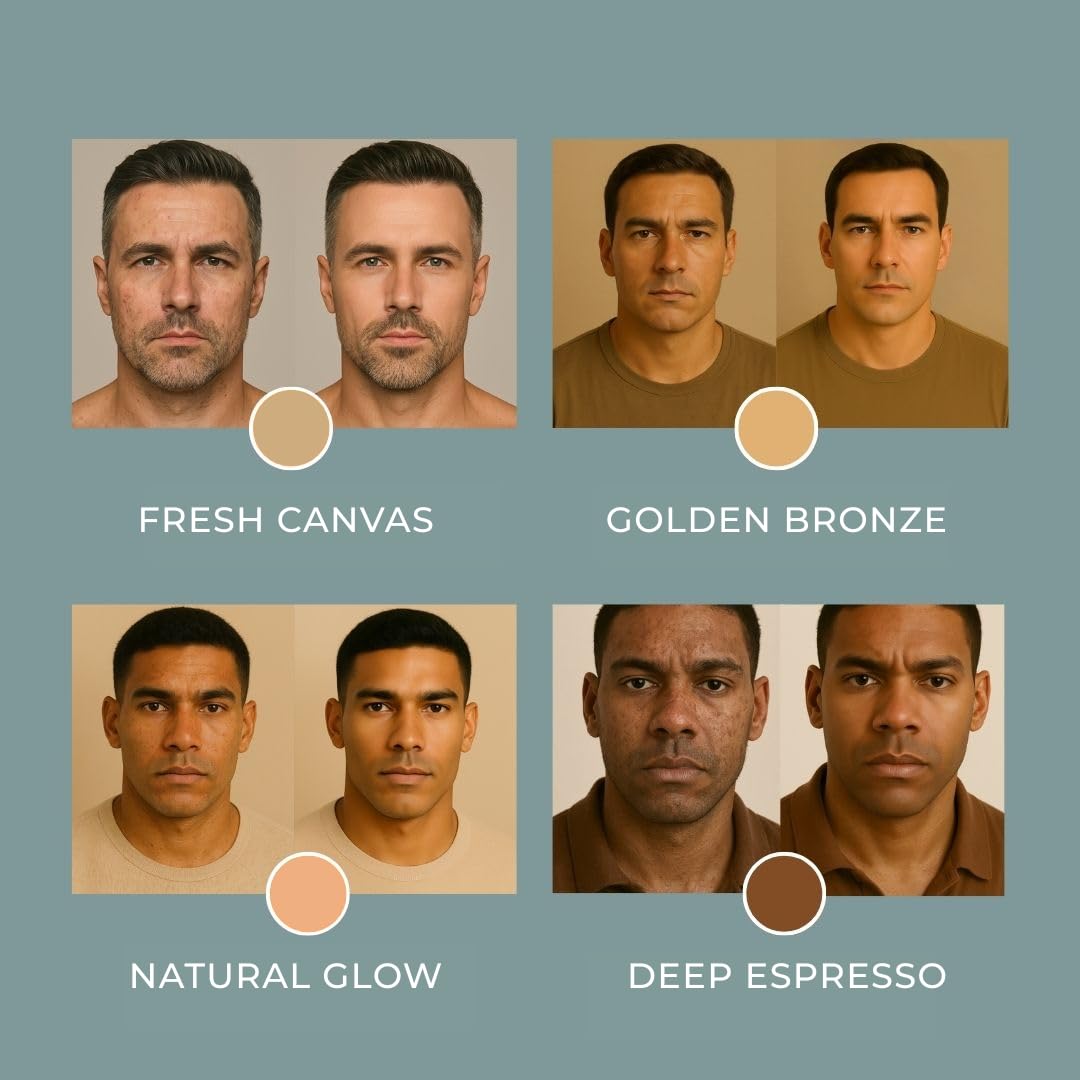 Hues for Him Foundation for Men – Full-Coverage, Lightweight & Hydrating Fit | Natural Coverage | Oil Control & Perfect Fit for Men’s Faces | Available in 4 Shades | Fresh Canvas, .67oz - Maple Wellness Supplements