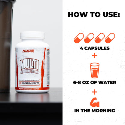 Huge Multi, Multivitamin for Men, High-Performance All-in-One Formula for Athletes & Bodybuilding, Vitamin & Mineral Replenishment, Supports Immune System & Healthy Hormone Levels (120 Capsules) - Maple Wellness Supplements