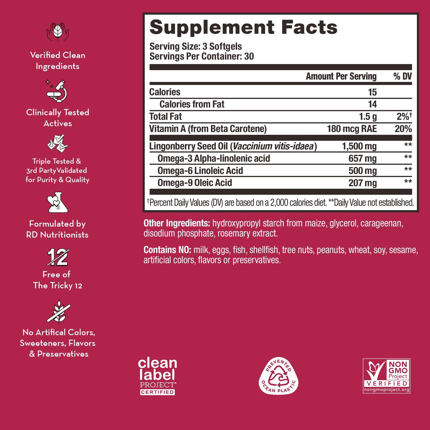 HUM Arctic Repair Clear Skin Supplement with Omega 3, Vitamin E, A, and Lingonberry Seed Oil, Skin Repair with Omega 3 6 9 to Help Support Appearance of Wrinkles & Hydrate, 90 Vegan Softgels - Maple Wellness Supplements