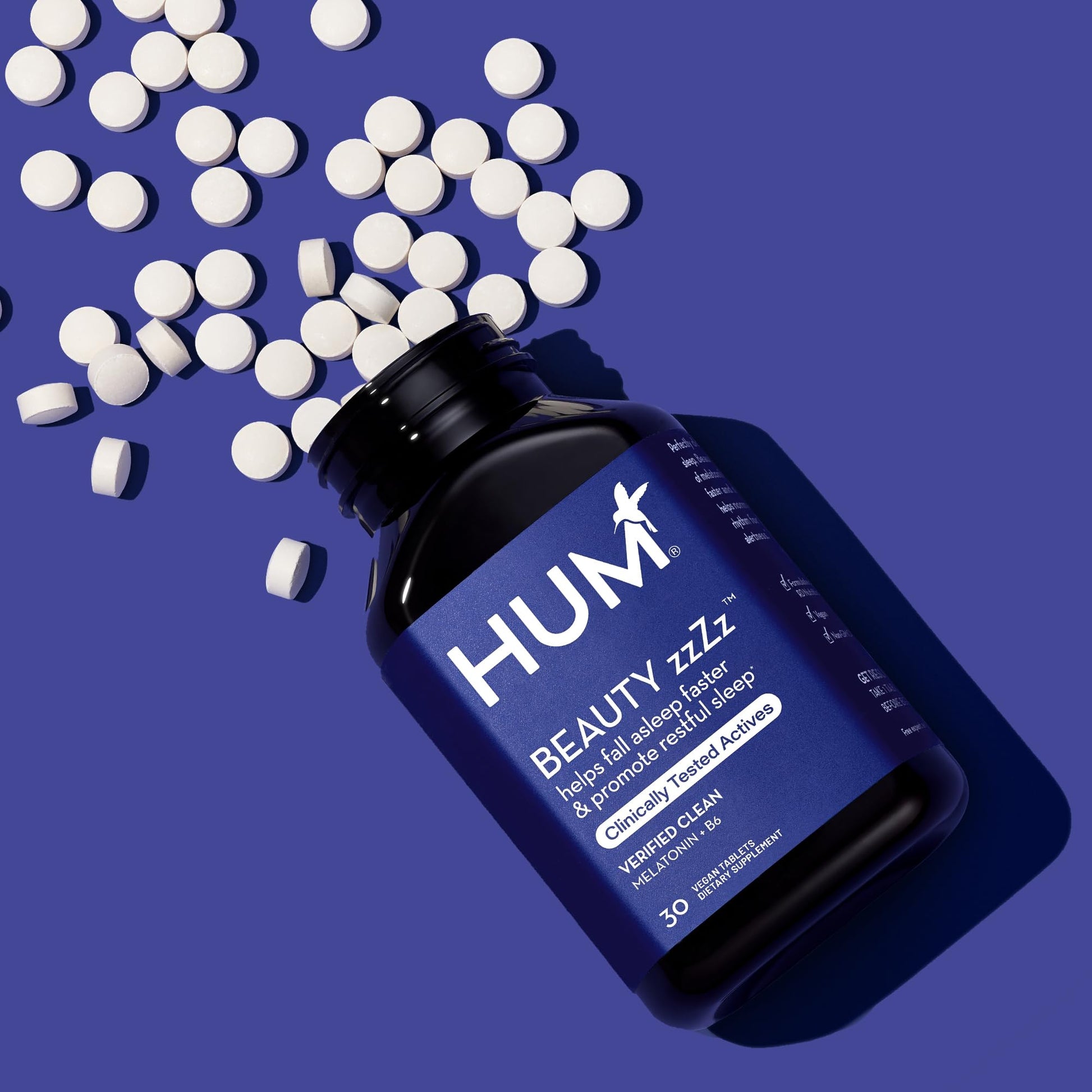 HUM Beauty zzZz Melatonin Sleep Supplement for Adults with Melatonin 3mg, Vitamin B6 and Calcium, Vegan, Gluten Free, Non GMO Sleep Support Tablets for Adults and Beauty Rest, 30 Vegan Tablets - Maple Wellness Supplements