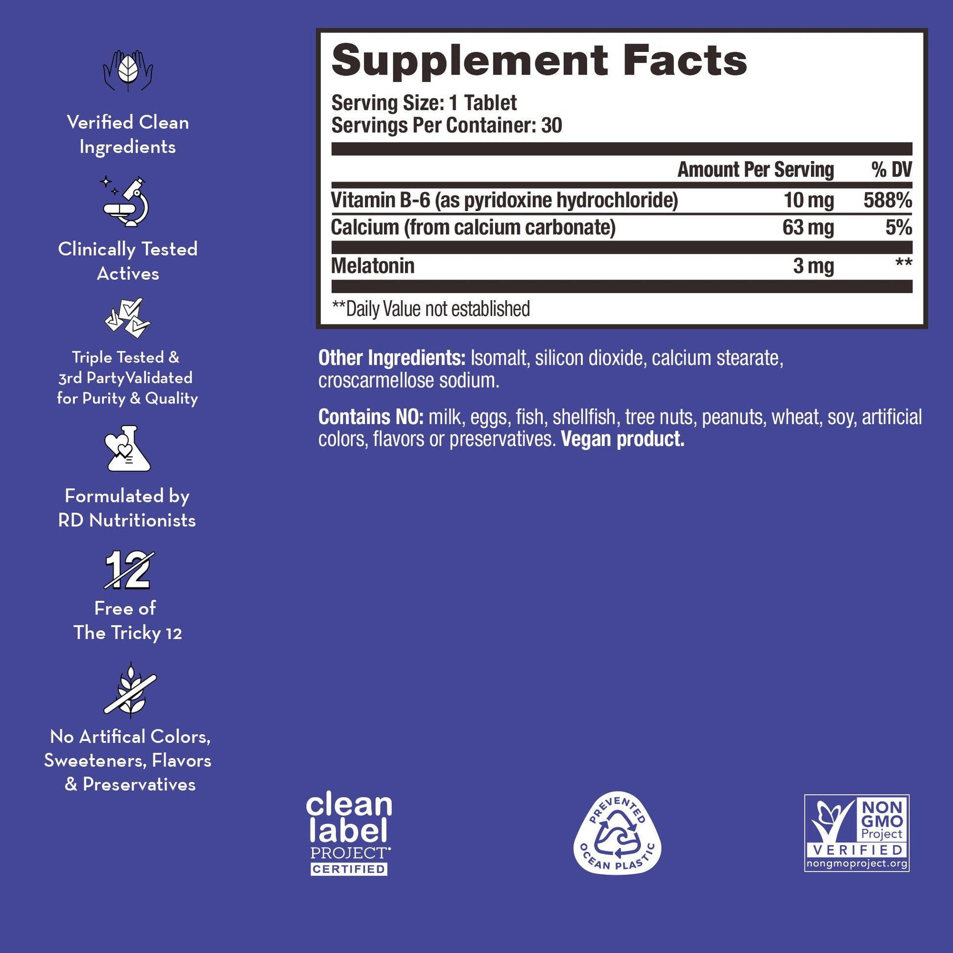 HUM Beauty zzZz Melatonin Sleep Supplement for Adults with Melatonin 3mg, Vitamin B6 and Calcium, Vegan, Gluten Free, Non GMO Sleep Support Tablets for Adults and Beauty Rest, 30 Vegan Tablets - Maple Wellness Supplements