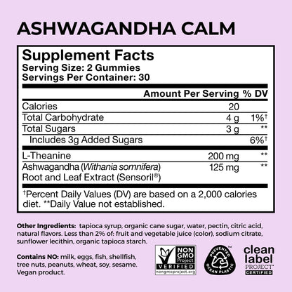 HUM Calm Ashwagandha Gummies for Women and Men, L-Theanine Ashwagandha Supplements for Daily Relaxation & Clarity Support, Vegan Fast Acting Gummy Formula, Mixed Berry Flavor, 60 Gummies - Maple Wellness Supplements