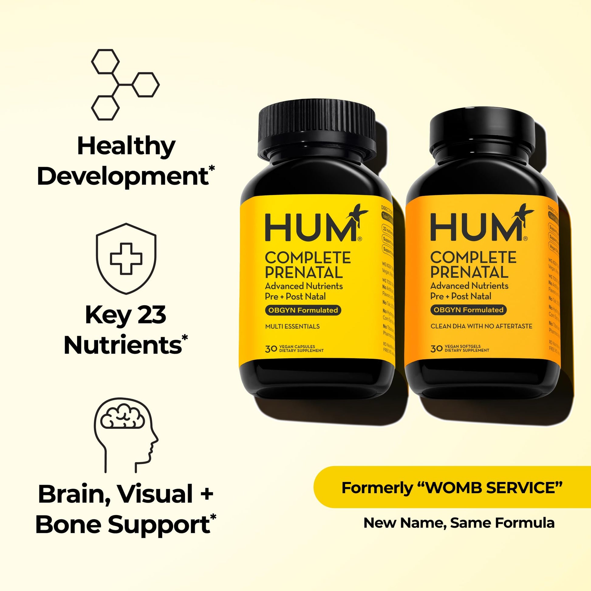 HUM Complete Prenatal Multivitamin for Women with Folate, DHA, and Choline, 23 Nutrients for Daily Support, Gluten Free, Non GMO Supplement for Pre, During, and Post Pregnancy, 30 Vegan Capsules - Maple Wellness Supplements