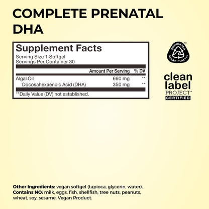 HUM Complete Prenatal Multivitamin for Women with Folate, DHA, and Choline, 23 Nutrients for Daily Support, Gluten Free, Non GMO Supplement for Pre, During, and Post Pregnancy, 30 Vegan Capsules - Maple Wellness Supplements