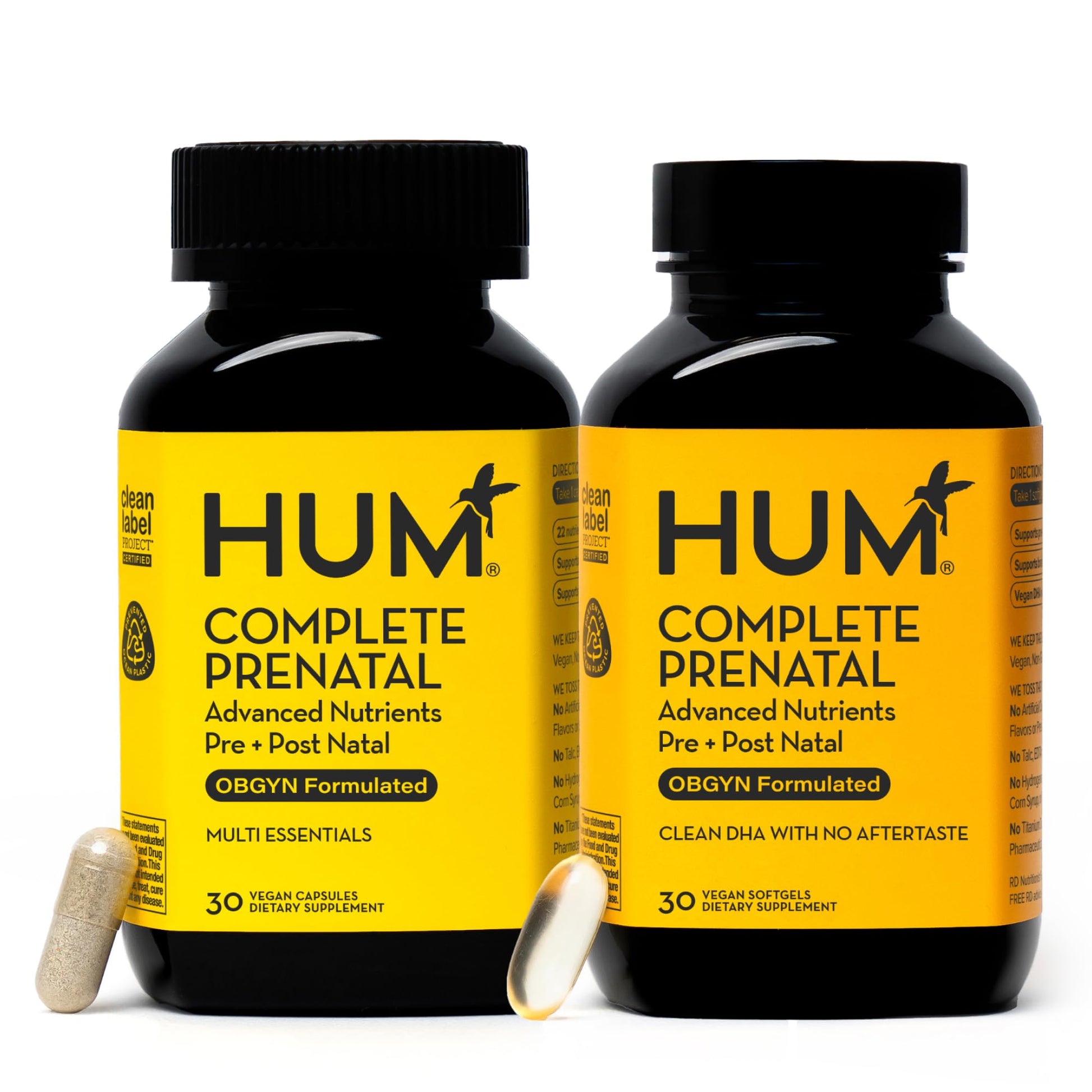 HUM Complete Prenatal Multivitamin for Women with Folate, DHA, and Choline, 23 Nutrients for Daily Support, Gluten Free, Non GMO Supplement for Pre, During, and Post Pregnancy, 30 Vegan Capsules - Maple Wellness Supplements