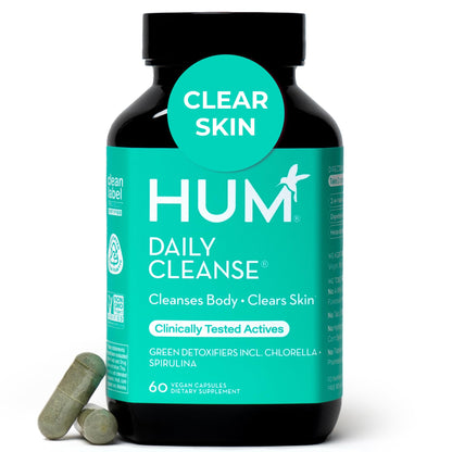 HUM Daily Cleanse Acne Supplements for Women & Men, Gentle Digestive Cleanse for Clear Skin Support, Zinc, Spirulina, Chlorella, Detoxifying Herbs, Organic Algae, Skin Vitamins Supplement, 60 Capsules - Maple Wellness Supplements