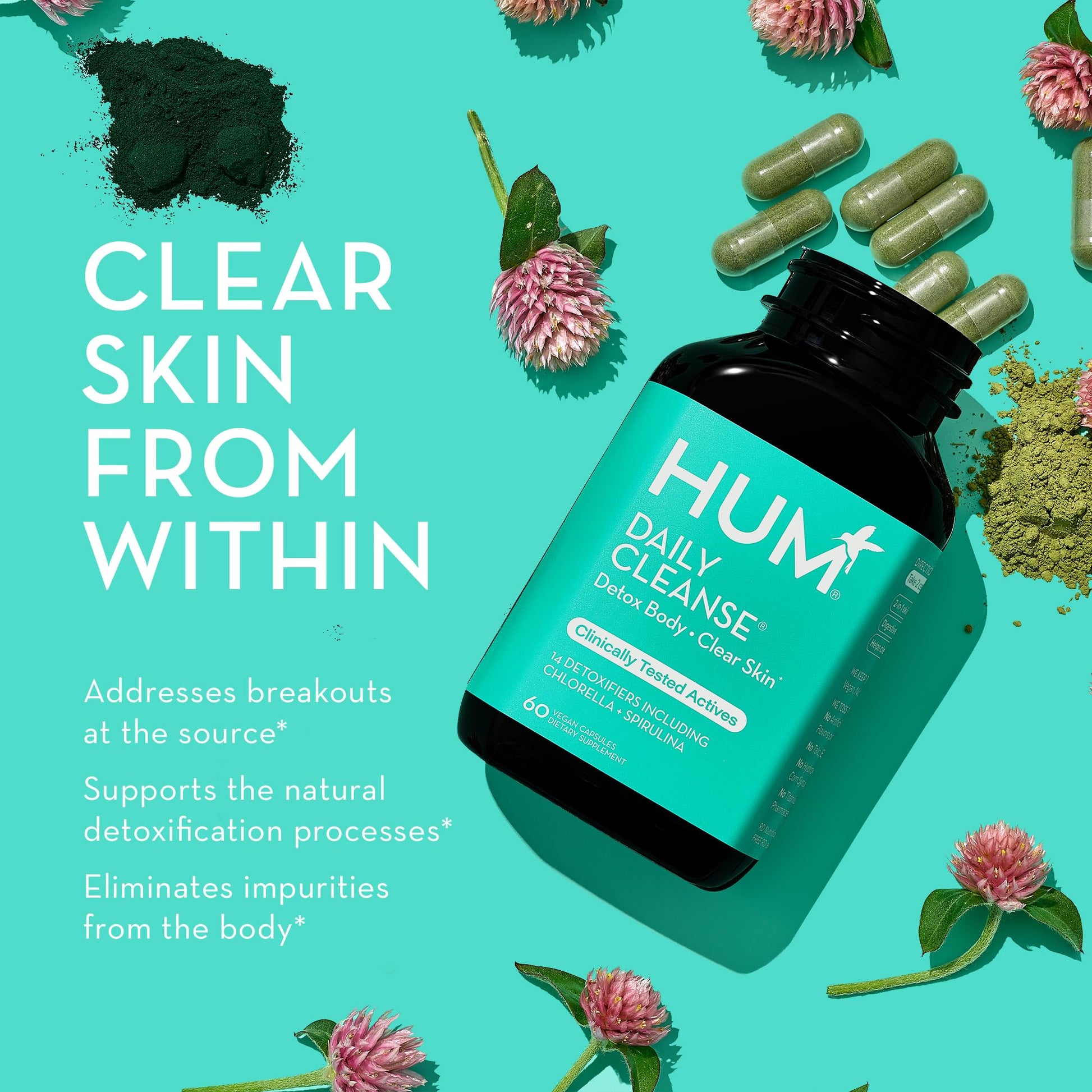 HUM Daily Cleanse Acne Supplements - Support for Clear Skin & Improved Digestion - Maple Wellness Supplements