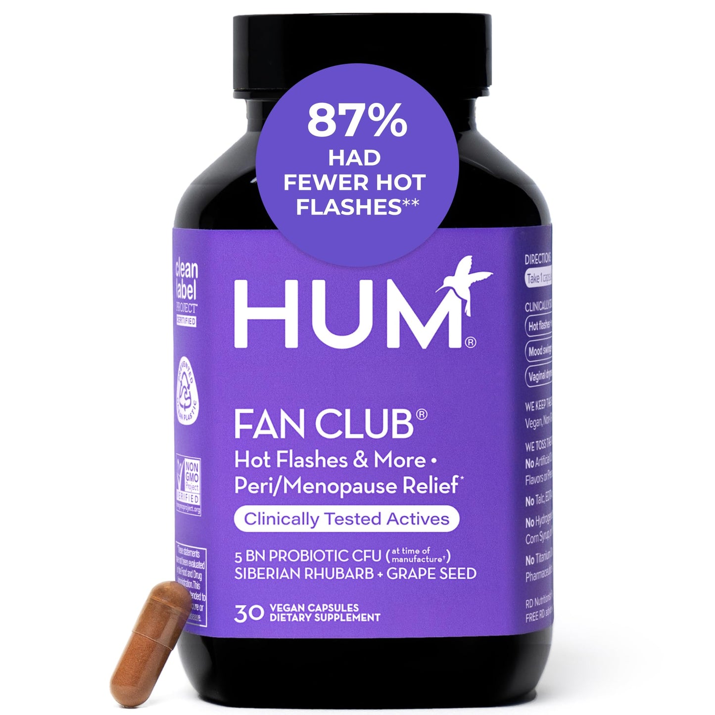 HUM Fan Club Menopause Probiotic Supplement, Estrogen Free Menopause Supplements for Women, Non Hormonal, Supports Energy & Hot Flashes, Grape Seed Extract & Siberian Rhubarb, 30 Vegan Capsules - Maple Wellness Supplements