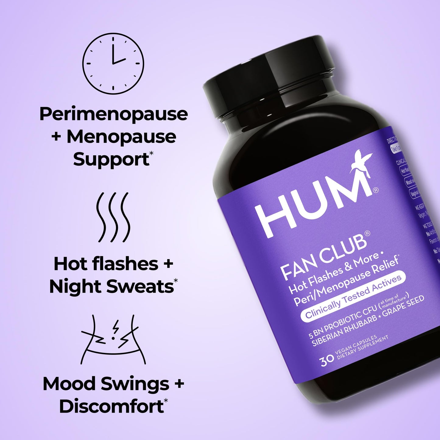 HUM Fan Club Menopause Probiotic Supplement, Estrogen Free Menopause Supplements for Women, Non Hormonal, Supports Energy & Hot Flashes, Grape Seed Extract & Siberian Rhubarb, 30 Vegan Capsules - Maple Wellness Supplements