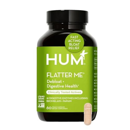 HUM Flatter Me Digestive Enzymes for Women & Men, Digestive Health Bloating Supplement with Ginger & Peppermint Leaf, Fast Acting Anti Bloat Pills Multi Enzyme for Debloating, Vegan, 60 Capsules - Maple Wellness Supplements