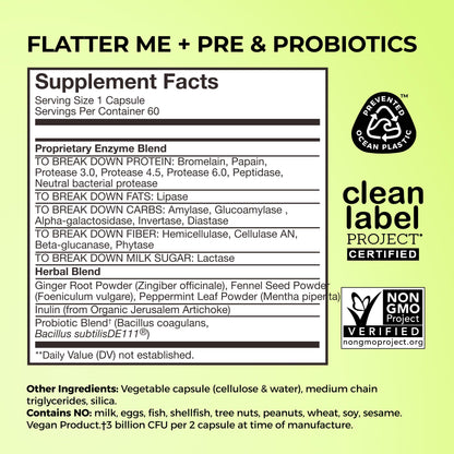HUM Flatter Me Digestive Enzymes Plus Prebiotics & Probiotics, Digestive Health Bloating Supplement for Women & Men, Fast Acting Anti Bloat Pills Multi Enzyme - Maple Wellness Supplements