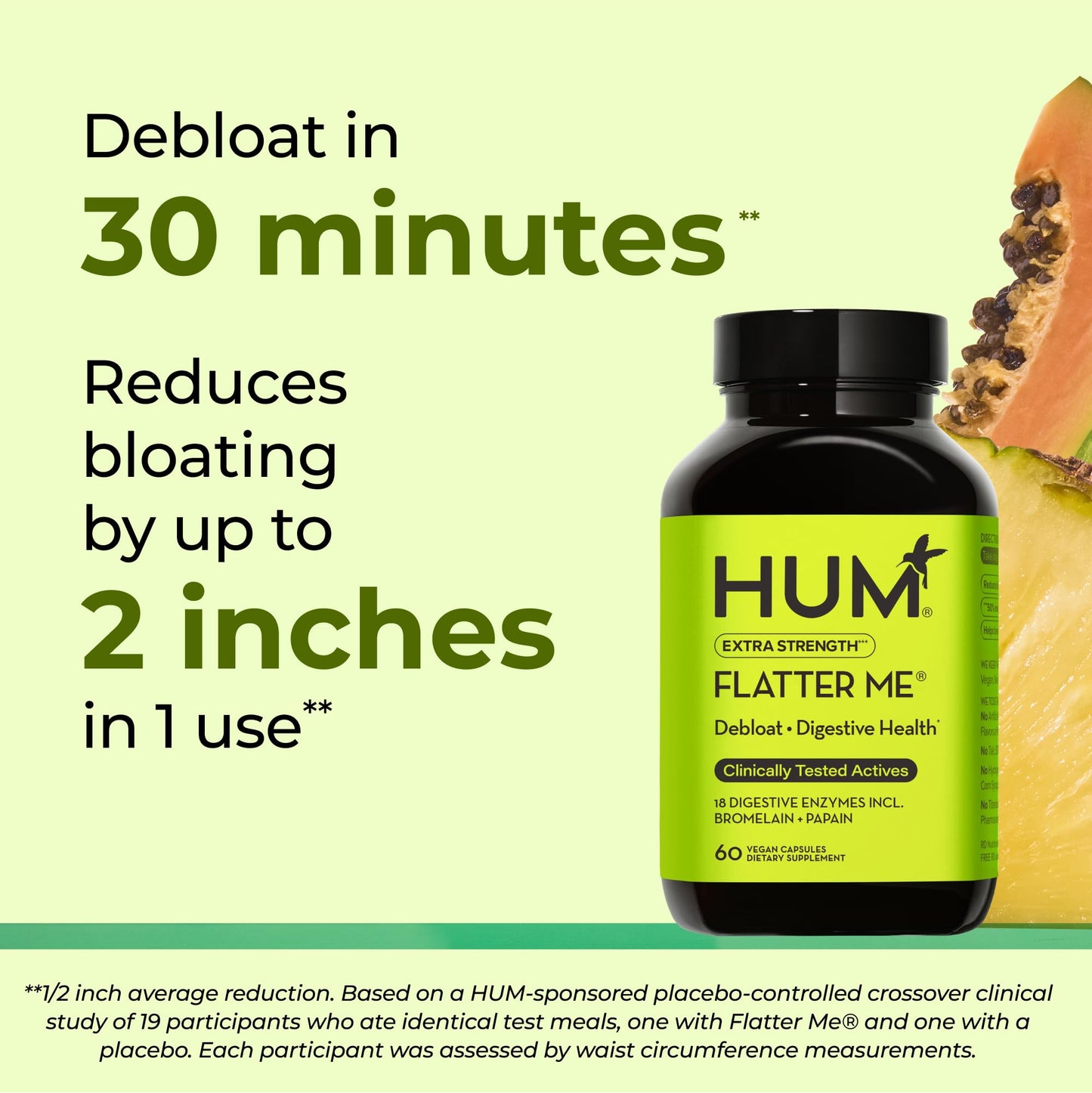 HUM Flatter Me Extra Strength Digestive Enzymes for Women, Men, Digestive Gut Bloating Supplement, Ginger, Peppermint Leaf, Fast Acting Anti Bloat - Maple Wellness Supplements