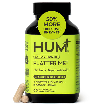 HUM Flatter Me Extra Strength Digestive Enzymes for Women, Men, Digestive Gut Bloating Supplement, Ginger, Peppermint Leaf, Fast Acting Anti Bloat - Maple Wellness Supplements